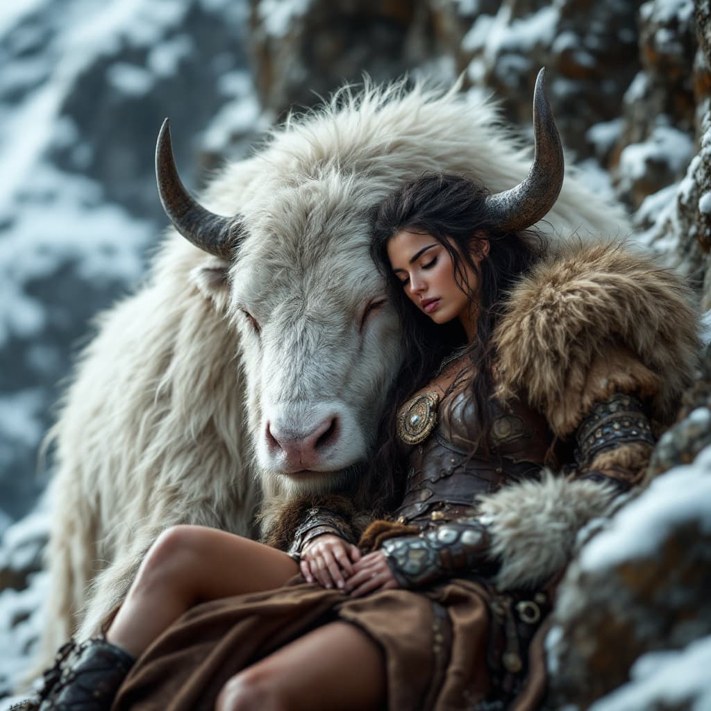 AI generated: (((full body view))) of Stunning image of a strong and beautiful barbarian female warrior with fierc...