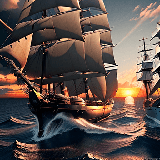 AI generated: Photo with fujiko mine, of a ultra realistic sailing ship, dramatic light, pale sunrise, cinematic l...