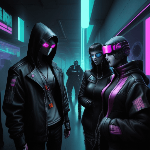 AI generated: Hackers and Cybercriminals: Cyberpunk frequently features rebellious hackers and skilled cybercrimin...