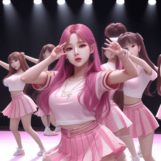 AI generated: Gidle Soyeon, (realistic, pretty face) dancing on a stage with backup dancers 