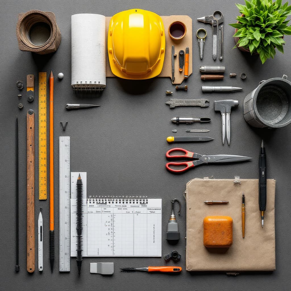 AI generated: a a 4k flat lay photography of modern architect tools