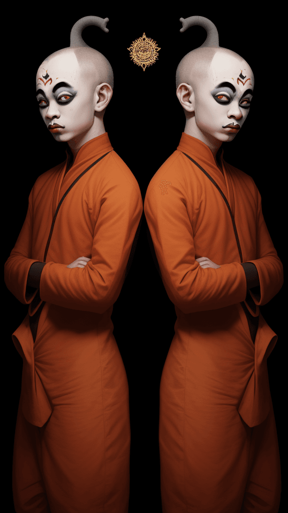 AI generated: 3 times siamese_bhudda-twins, bizarre