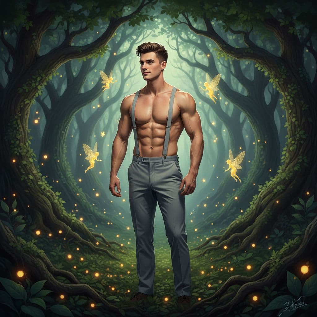 AI generated: In this full shot, a young adult man with light skin, short brown hair, and a toned physique stands ...