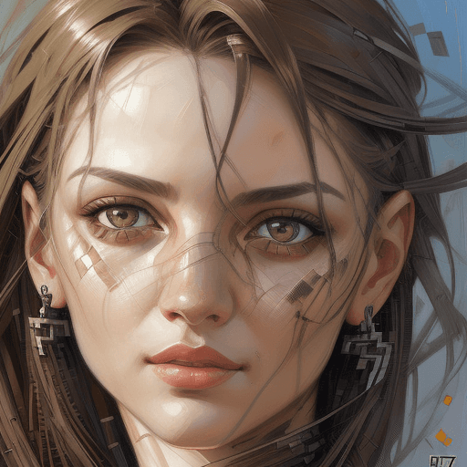 AI generated: a mosaic woman's face, gray eyes, in the style of andrew atroshenko, peter gric --ar 73:109 --styliz...