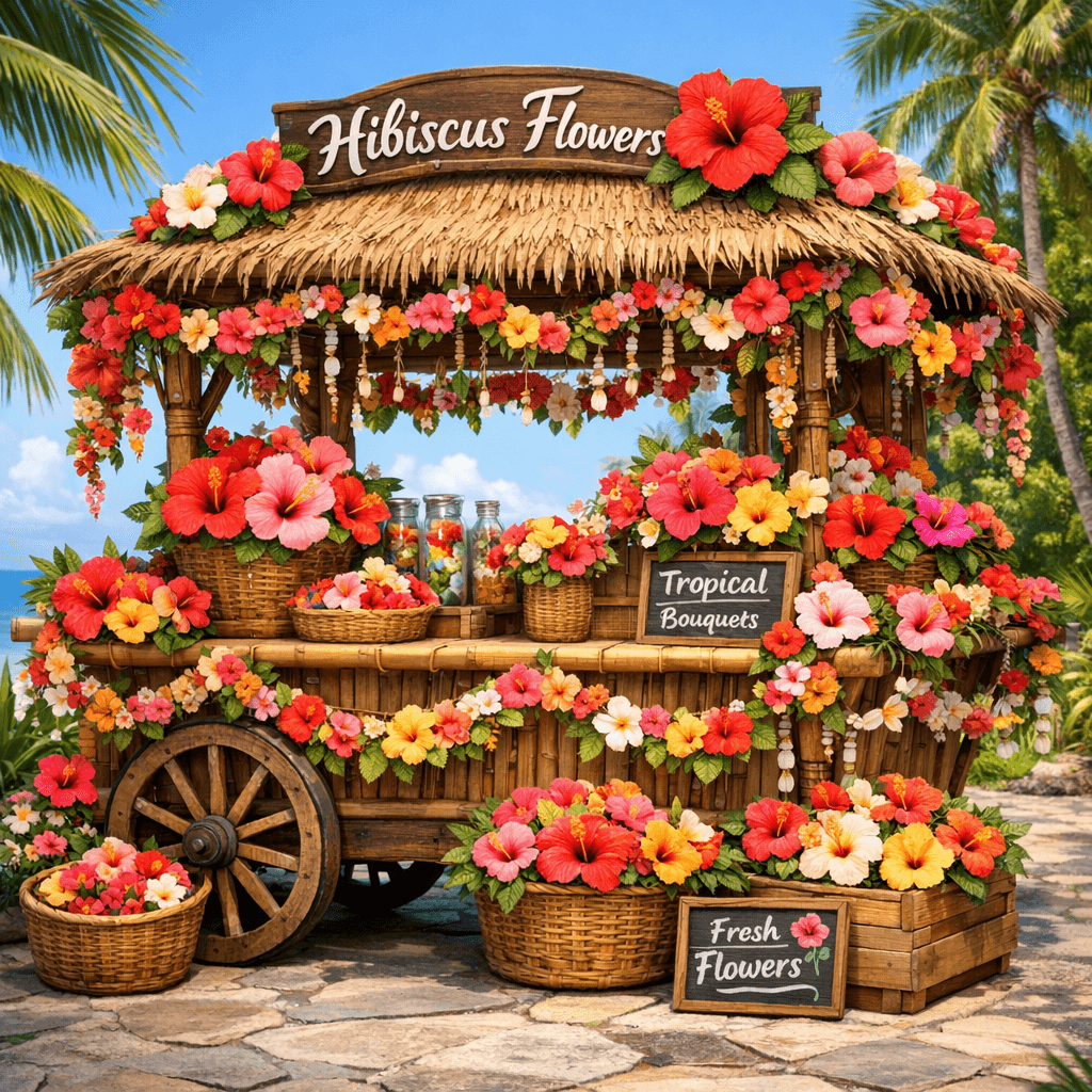 AI generated: 3d，hibiscus tropical flower cart, adorned in flowers