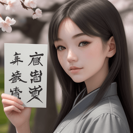 AI generated: a realistic photo of a girl holds a sign with the word VLS written in Chinese art style. it is a sem...