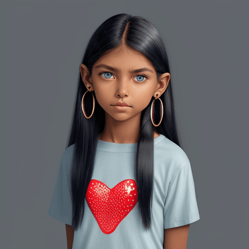 AI generated: Eileen 8 -12 years old, with Native American Skin Tone
Face - Beautiful Dark Blue Eyes, small Nose ...