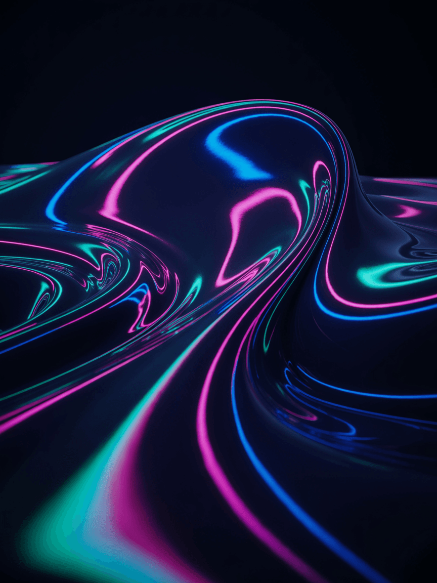 AI generated: abstract background, art, neon, pattern, liquid, lights, fluid, , glossy, holographic, black backgro...