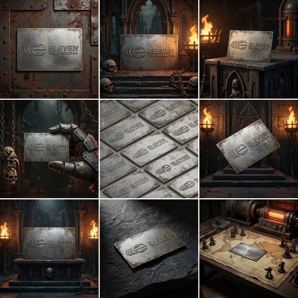 AI generated: make the background of the grid images less corporate/agency, more warhammer 40000 inspired