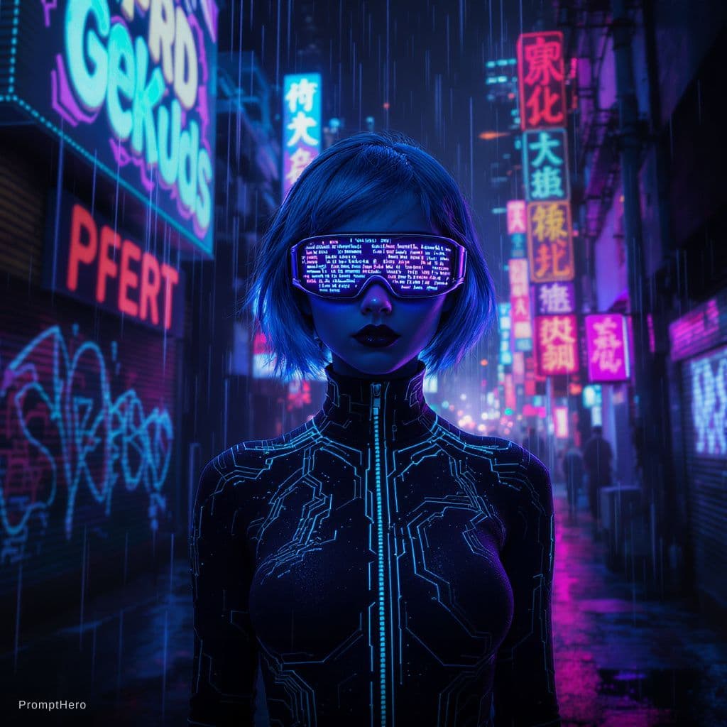 AI generated: Teenager girl busty cyberpunk photograpy chaotic 