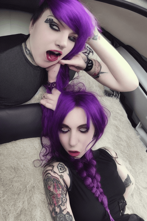 AI generated: girl get anal fucked on the backseat of a car, alternative, emo, piercings, tattoos, ((pale skin)), ...