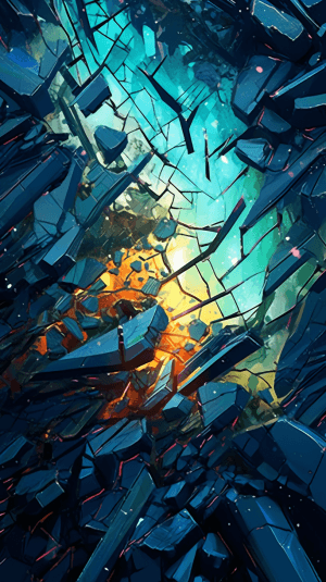AI generated: Wide angle, broken glass, delicate touch, Abstract Paint, somber Shade, art by Mamoru Oshii, contras...