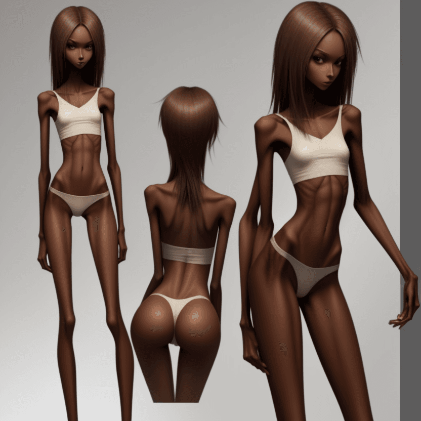 AI generated: extreme slender beautiful skinny brown skinned  slender (almost anorexic)  girl with skinny slender ...