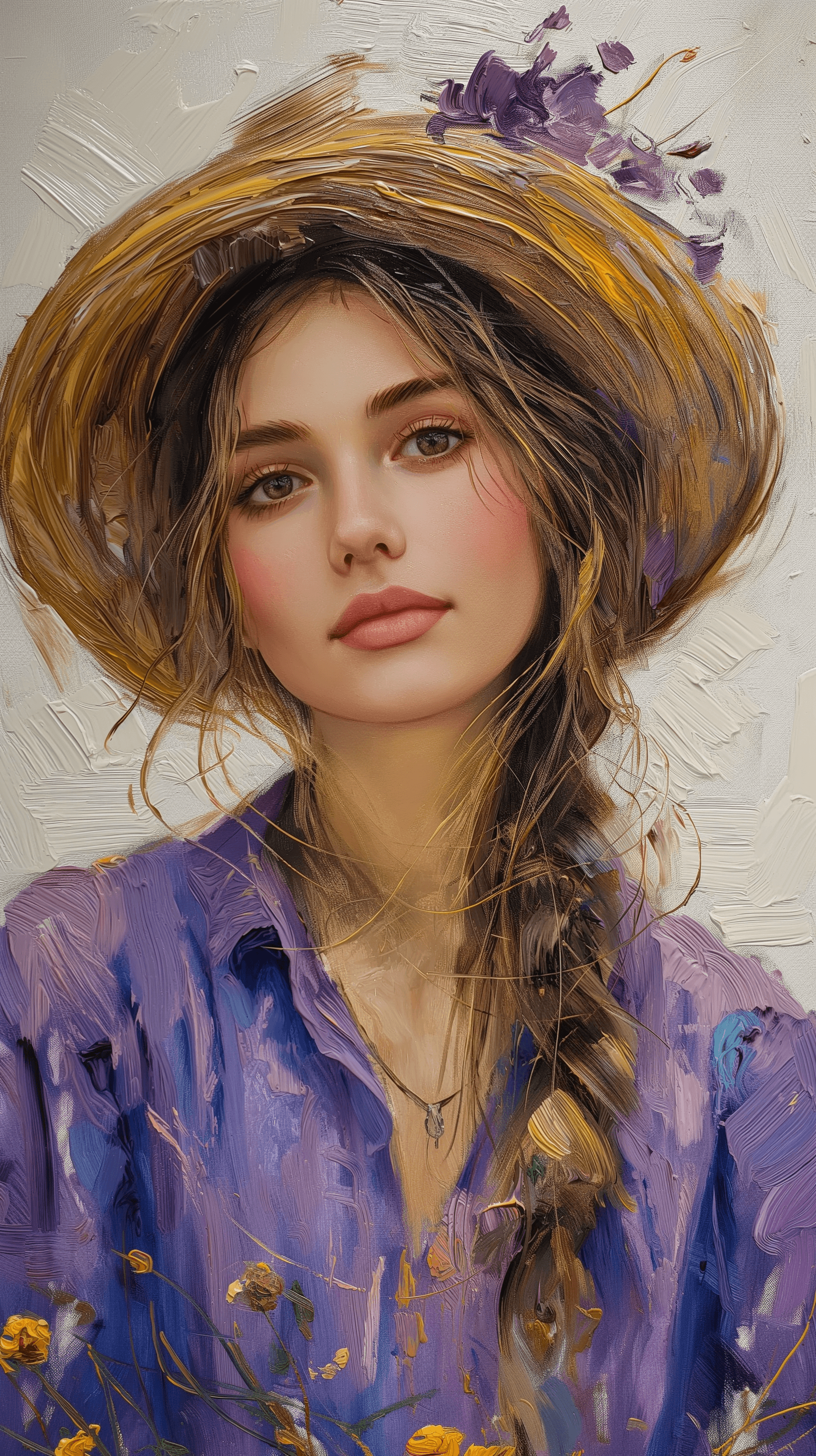 AI generated: a stunning oil painting on canvas of a beautiful woman, in the style of Paul Cézanne, Aix-en-Provenc...