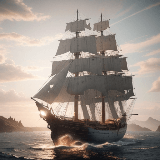 AI generated: Photo of a ultra realistic sailing ship, dramatic light, pale sunrise, cinematic lighting, battered,...