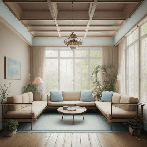 AI generated: High resolution photography interior design, dreamy sunken living room conversation pit, wooden floo...