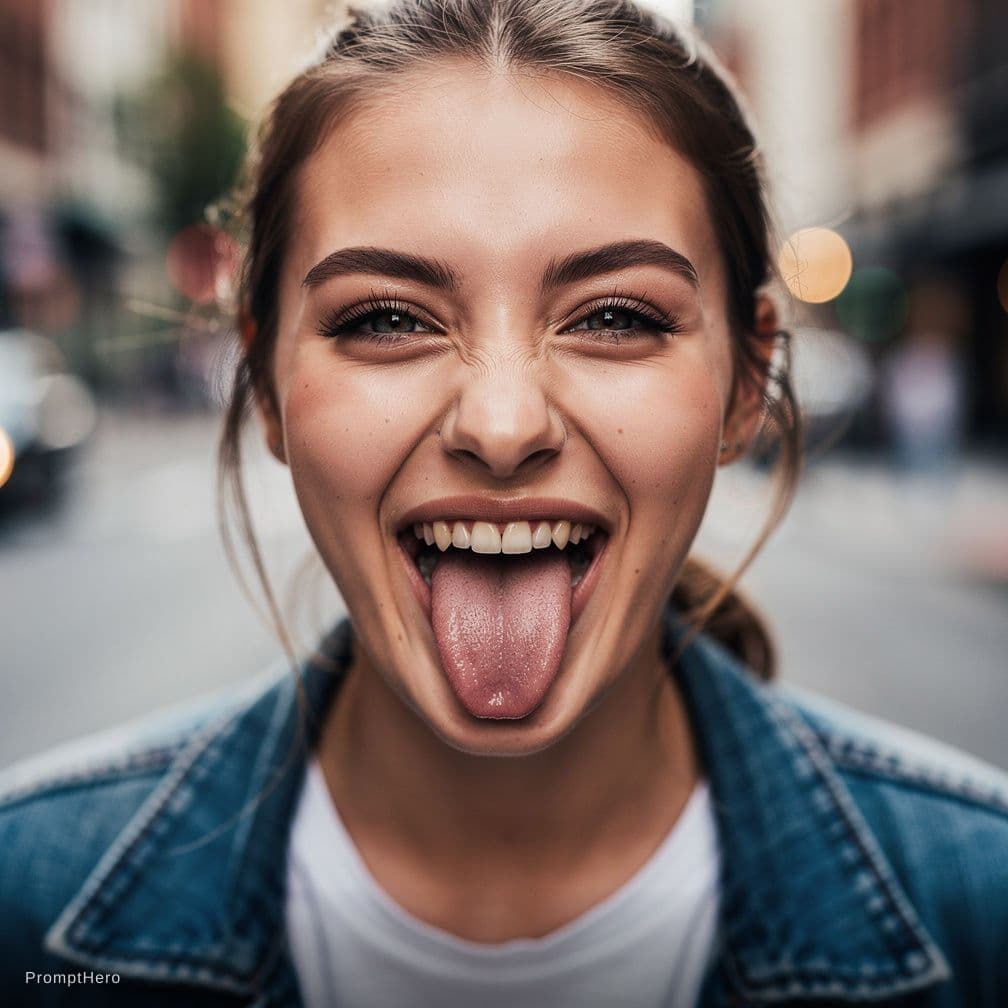 AI generated: have her stick her tongue out in a seductive way 
