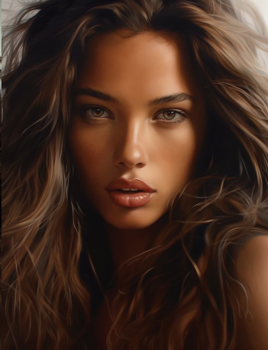 AI generated: a close up of a woman with long hair, by Juan O'Gorman, adriana lima, perfect face , light brown col...
