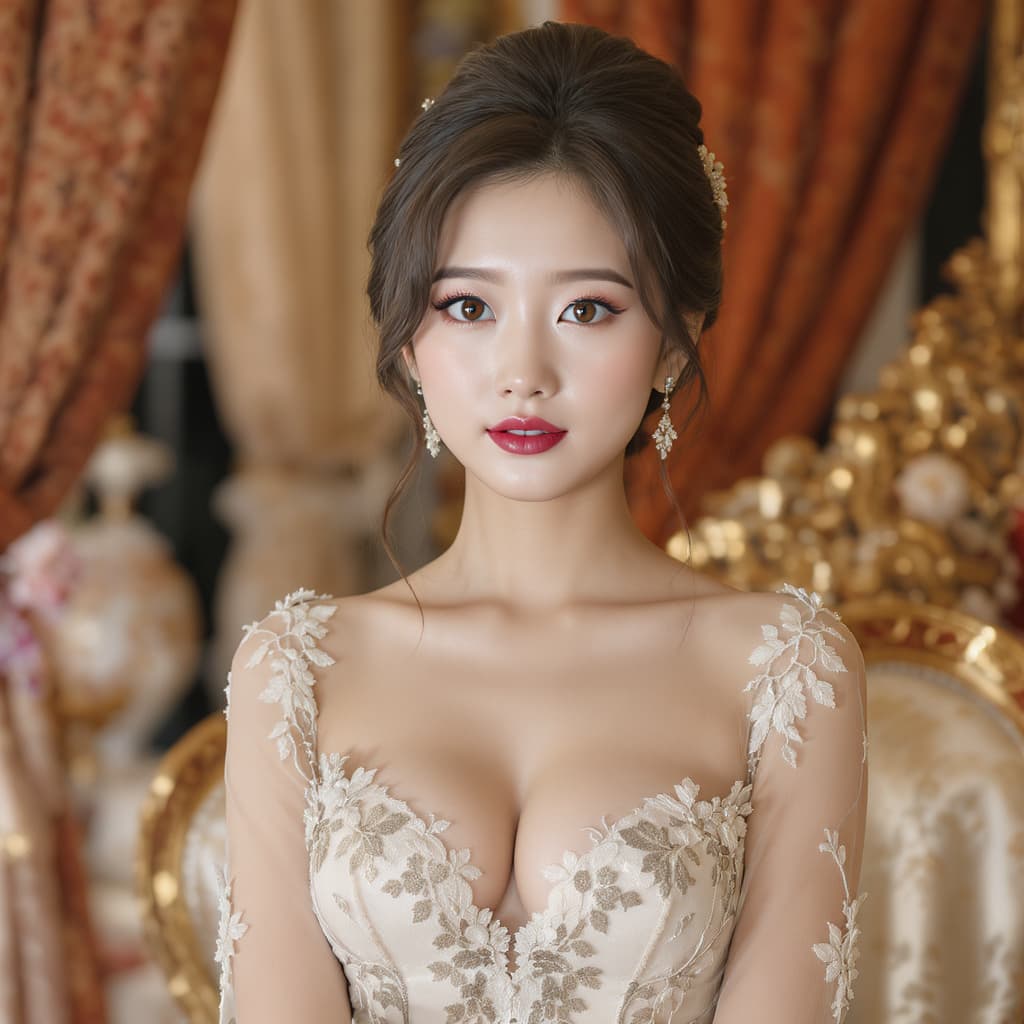 AI generated: score_9, score_8_up, score_7_up, 1girl, asian, olive skin, (elegant dress, decorated dress, sleeves)...