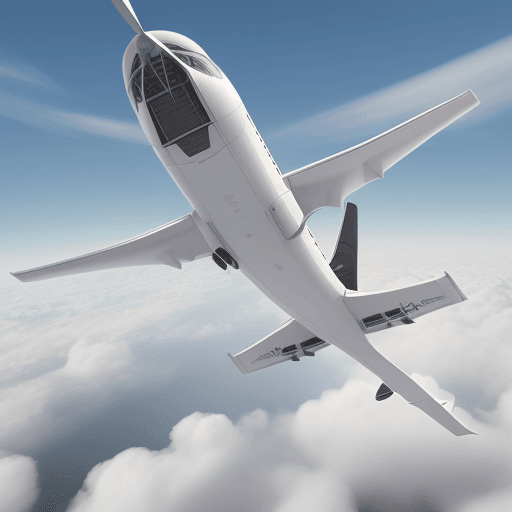 AI generated: 3d image white airplane flying high between the clouds art style