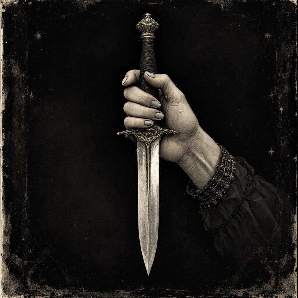 AI generated: female hand holding a dagger 

