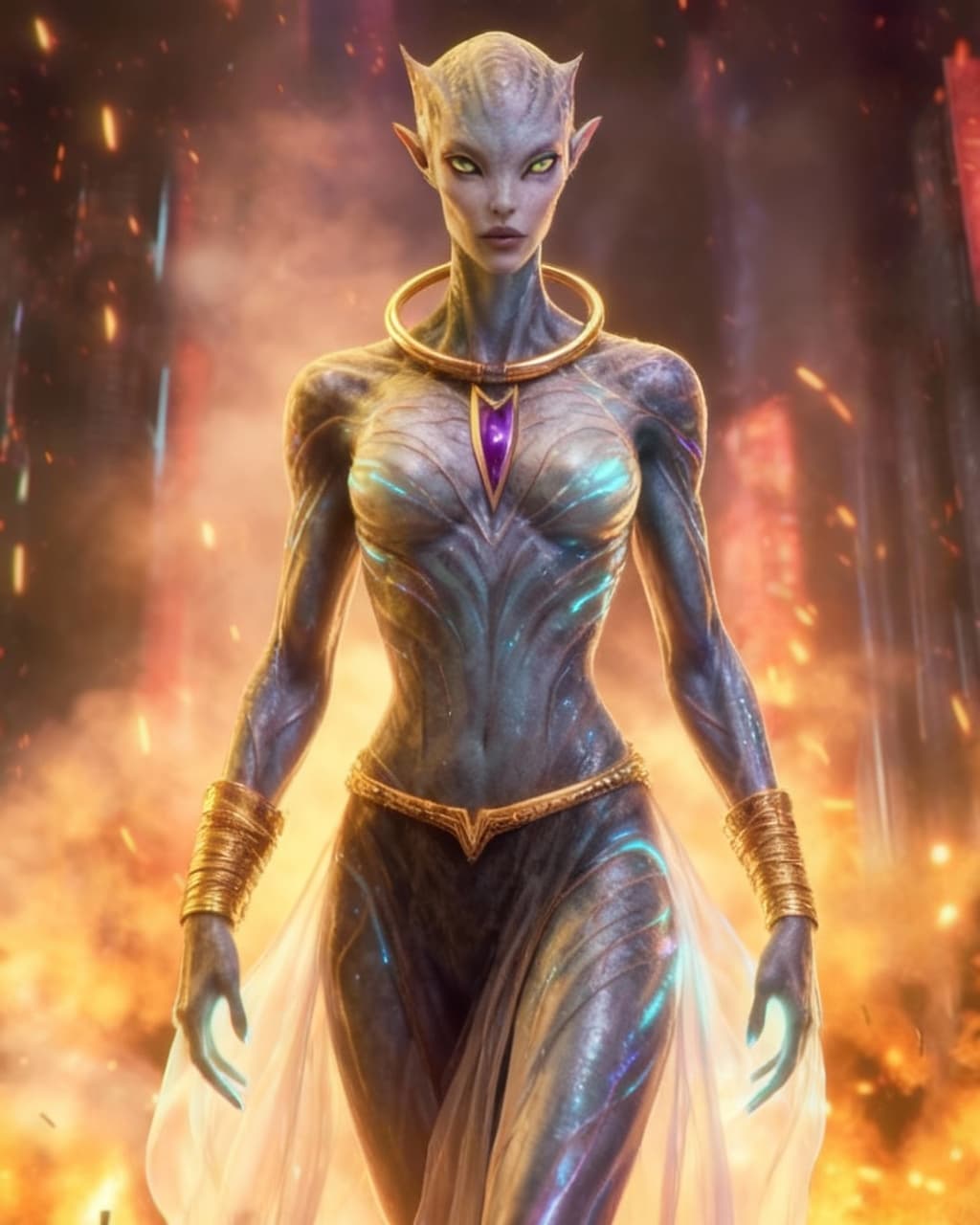 AI generated: Transform all anthropomorphic characters into elegant, anatomically refined hybrids blending human, ...
