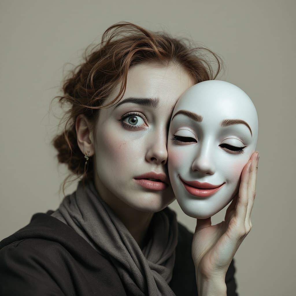 AI generated: A woman with crying and fearfull eyes , and this women hold a ball gove mask in her right hand littl...