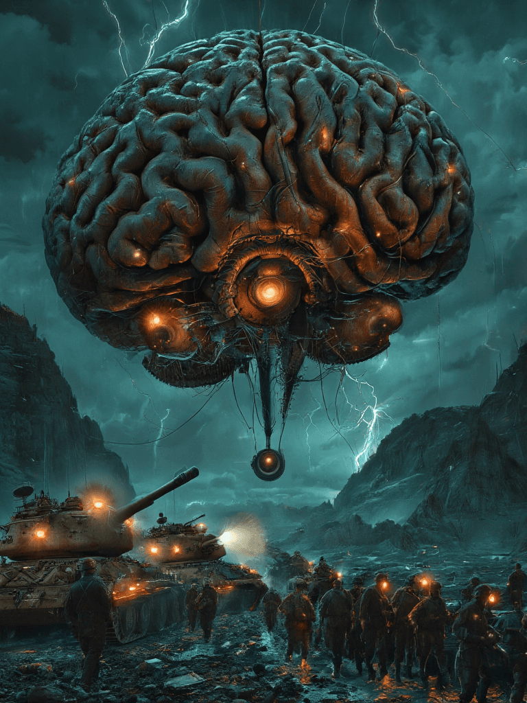 AI generated: A_colossal,_pulsating_human_brain_floats_in_the_night_sky,_its_intricate_surface_fleshy_and_textured...