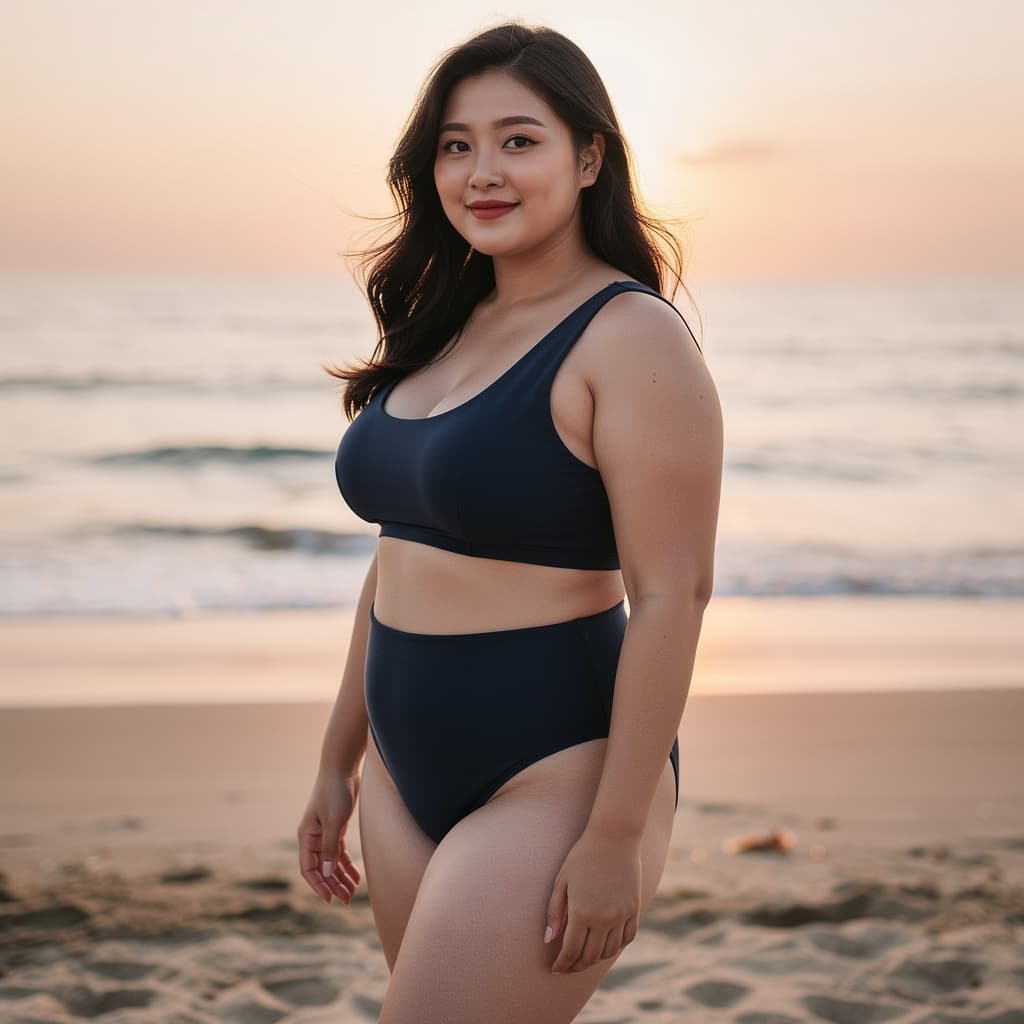 AI generated: beautiful korean woman in two-piece swimwear
Height 155cm
weight 75kg. 
70l  breast size
