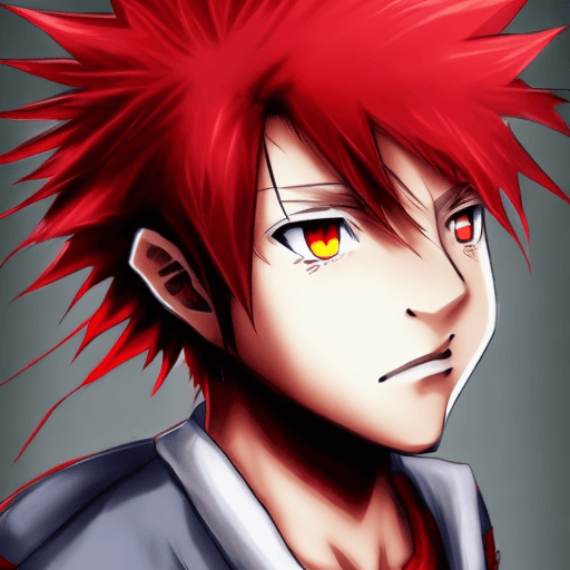 AI generated: Anime character teen boy red spiky hair red eyes