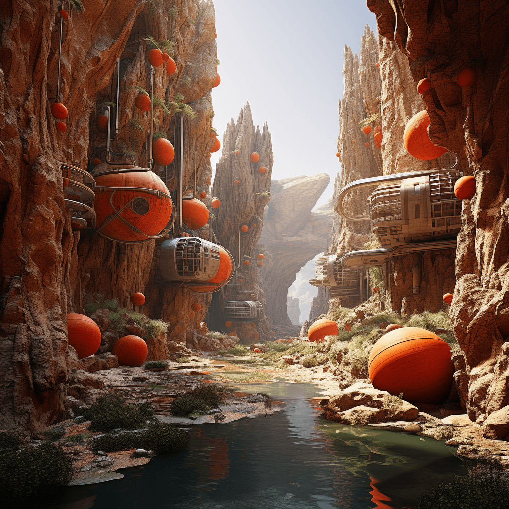 AI generated: a green city with other planets, in the style of eroded interiors, light red and orange, daz3d, aust...