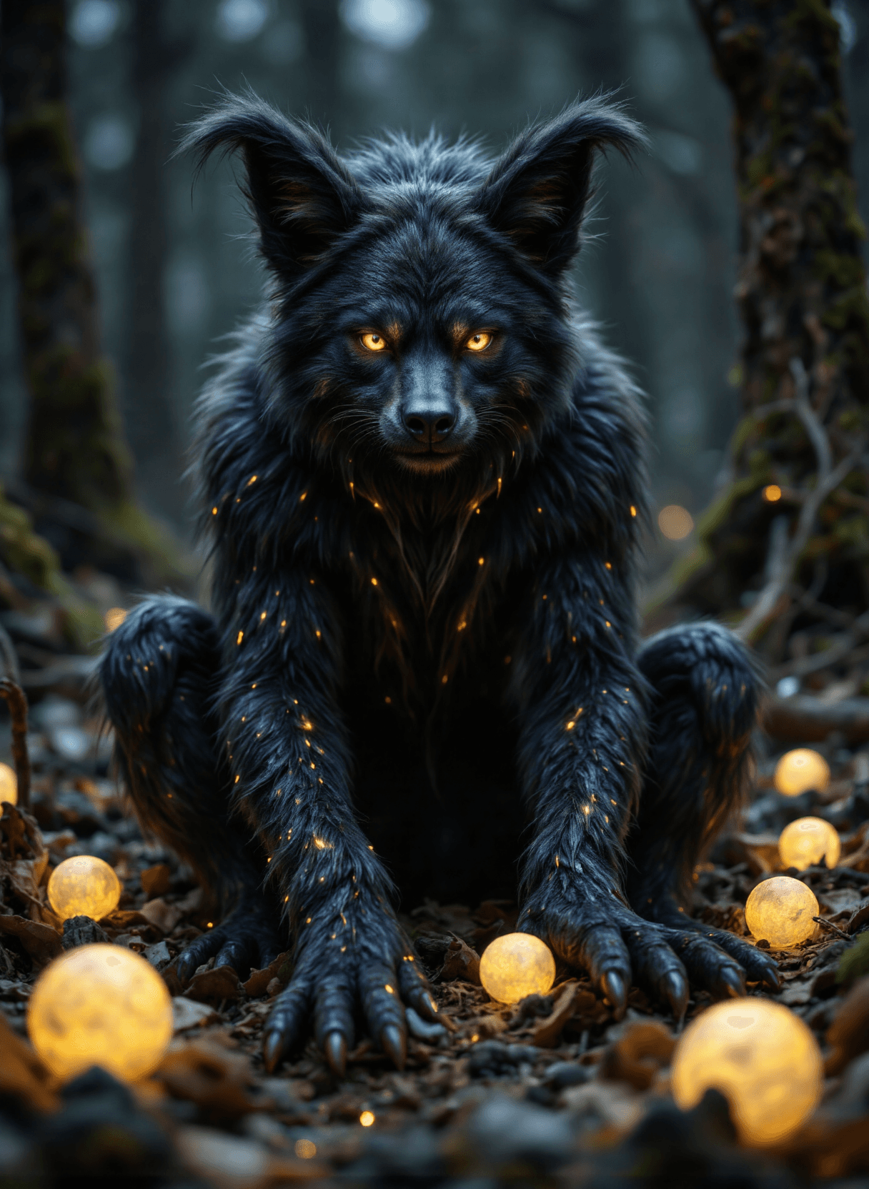 AI generated: The image depicts a fantastical creature that appears to be a combination of a wolf and a human. The...