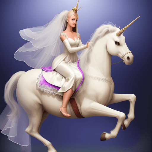 AI generated: Monk wearing a wedding dress and riding a unicorn