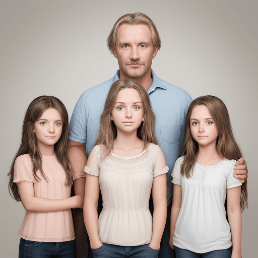 AI generated: Create a photo of a family of five with a father, mother and 3 daughters.  The father is 45 with dar...