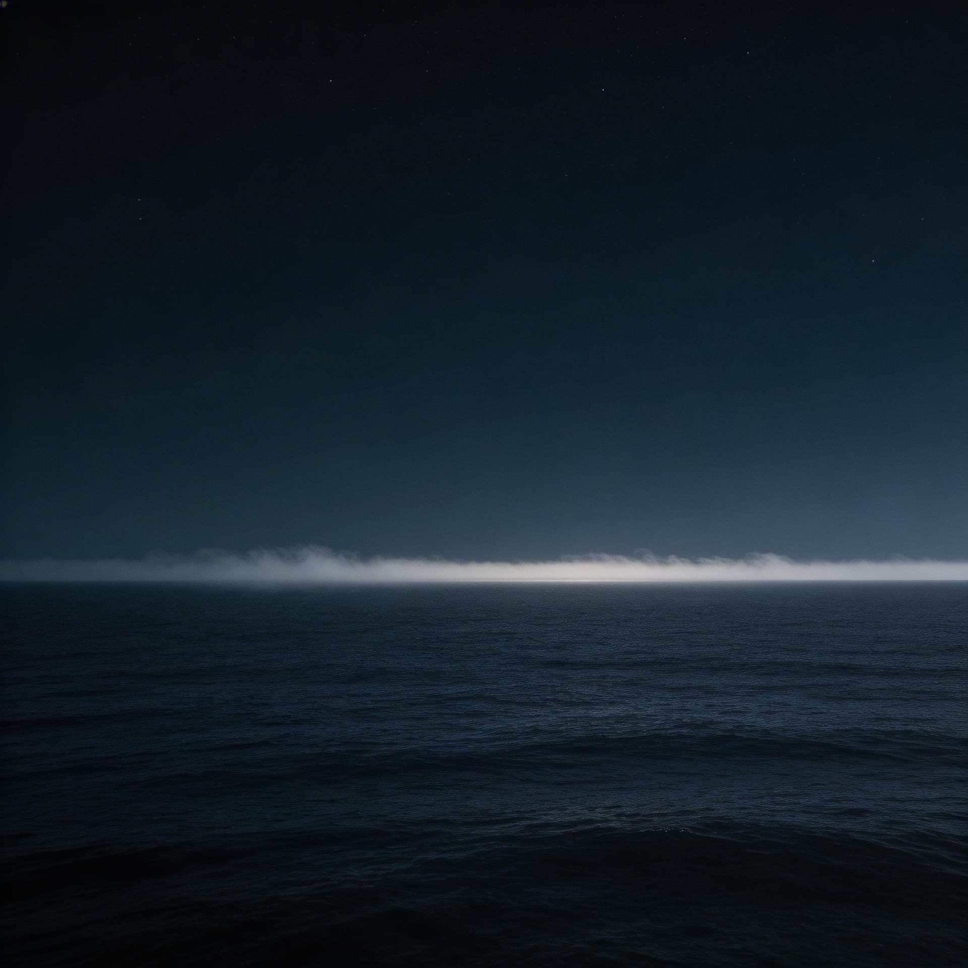 AI generated: dark ocean horizon at night, subtle mist above water, cinematic lighting, stoic solitude atmosphere,...