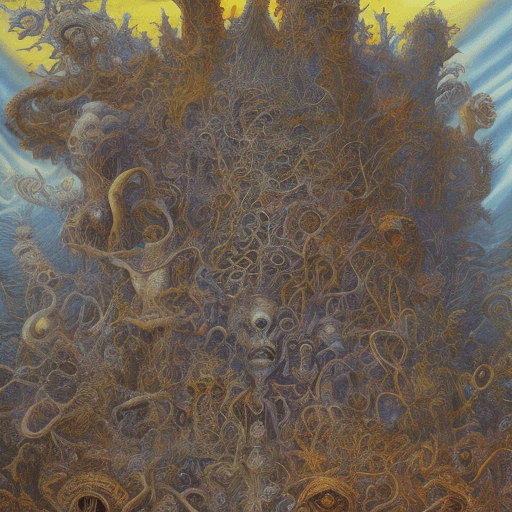 AI generated: Sinners And Saints, surreal horror, epic, expansive, intricate, by Patrick Woodroffe, by Otto Rapp, ...