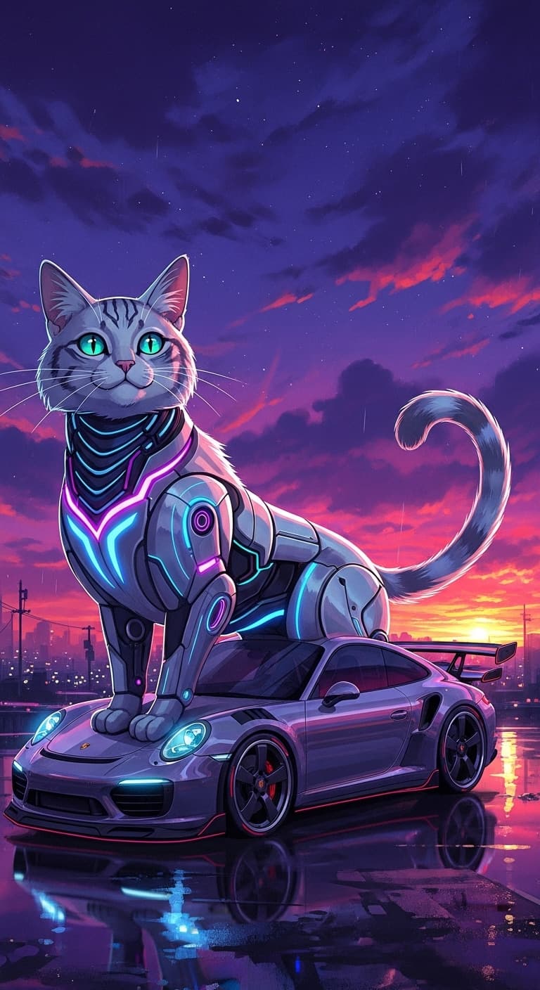 AI generated: 
A futuristic hybrid creature
combining the sleek
desian of a Porsche 911with the eleaance of an ...