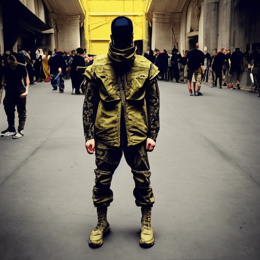 AI generated: military look and clothes, we can see them from feet to head, highly detailed and intricate, golden ...