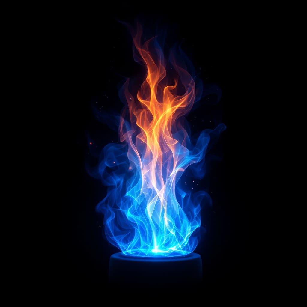 AI generated: Photorealistic image of a dynamic fire flame. Intense dark blue base (#0000FF) fading to cyan (#00FF...