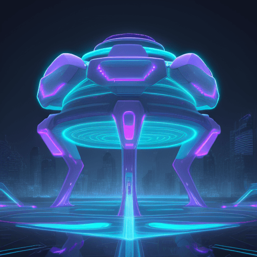 AI generated: A monumental futuristic alien-like structure with the name, Mantle Gateway, that mirrors data record...