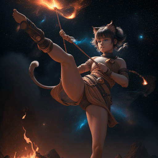 AI generated: cinematic portrait of a young beautiful and cute female with a monkey's tail, small kitty ears and c...