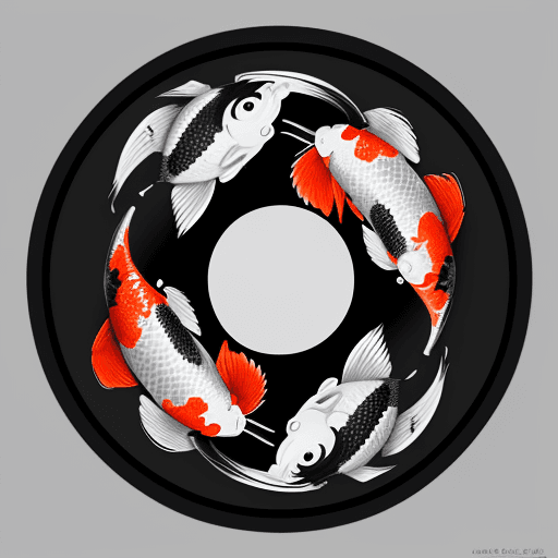 AI generated: koi fish, algeapunk, asian-inspired, dark gray and light black, y2k aesthetic, exaggerated facial fe...