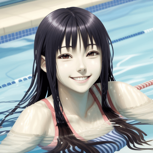 AI generated: 
 hinata hyuuga with nice smile and long hair in swiming pool 


