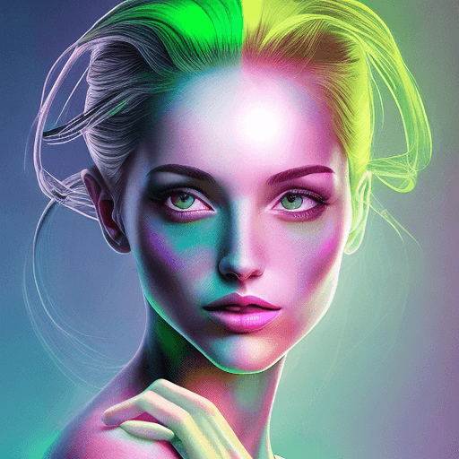 AI generated: crea una donna bionica con sfondo futuristico con colori sul verde