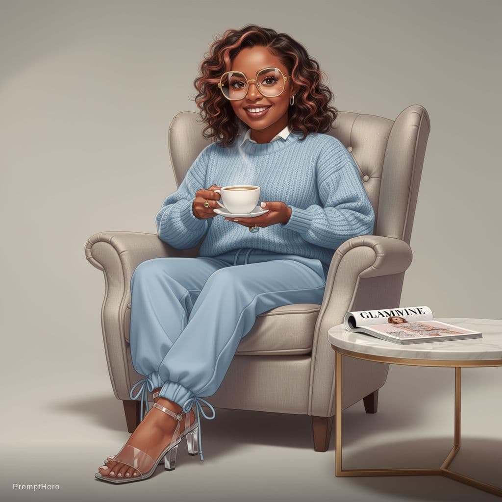 AI generated: European appearance realistic 18k airbrush chibi illustration of a beautiful glamorous quirky cartoo...