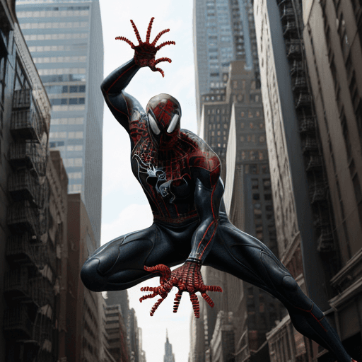 AI generated: venom suit spider man, New york street as background, ray traicing, High detail color photo, a profe...