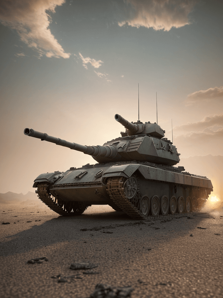 AI generated: Photo of a ultra realistic war tank, dramatic light, pale sunrise, cinematic lighting, battered, low...
