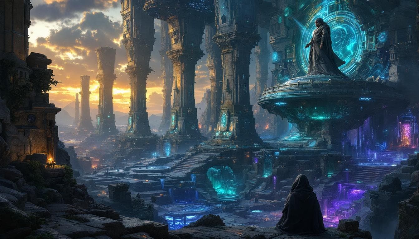 AI generated: Give a visual image of this... The Codex and the VisionEx stand as twin pillars — not as stories com...