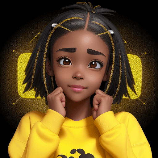 AI generated: cheerful young girl in a yellow sweatshirt, happy face expressing questioning and confusion with sli...