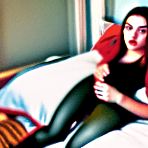 AI generated: Completely Naked, Danielle Rose Russell, Facing Camera, Large Breasts, Legs Spread, Sitting on bed, ...